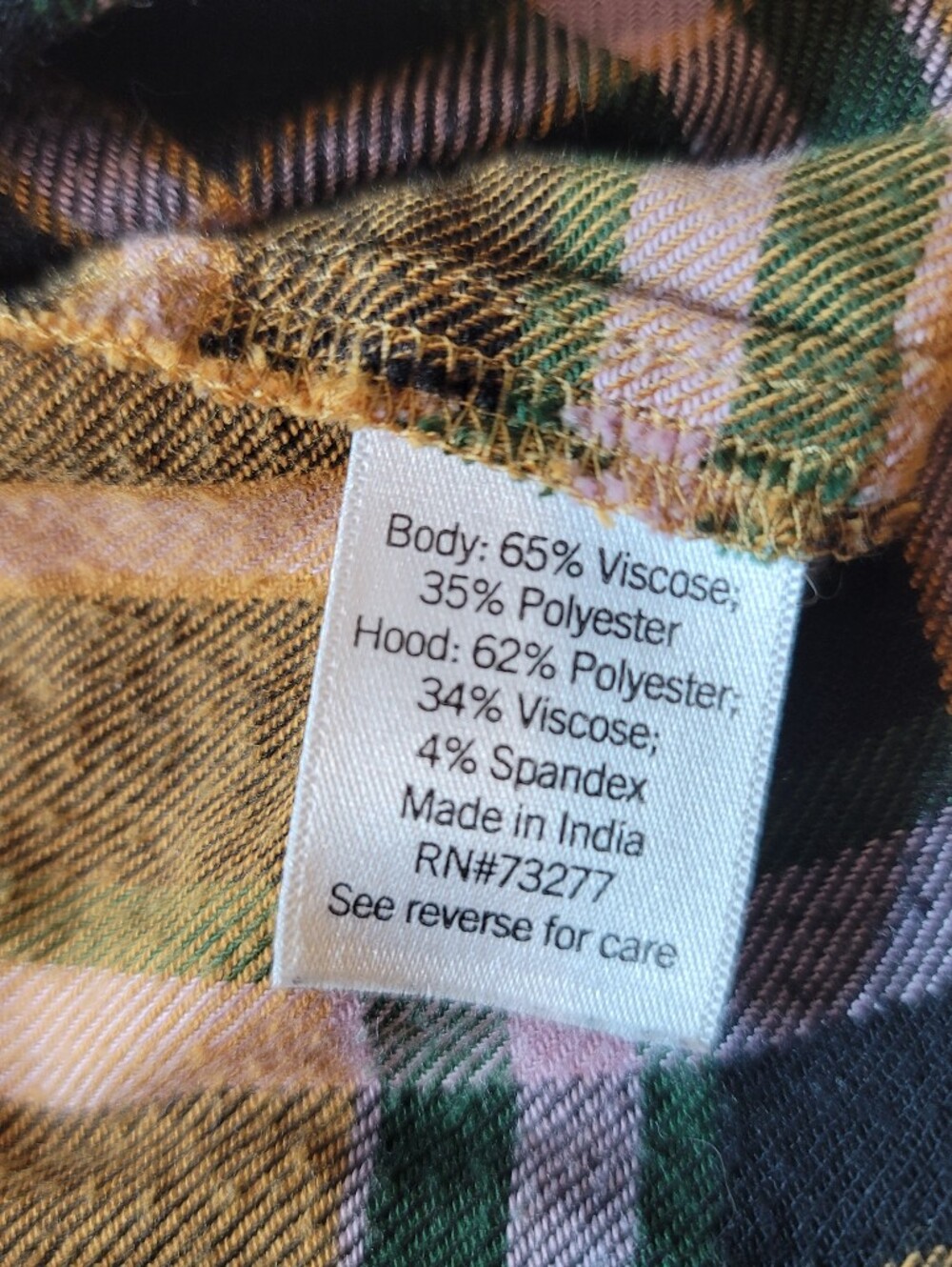 Plaid Flannel Hoodie Mustard Black 90s Grunge Streetwear Women's Size XL - Picture 8 of 9